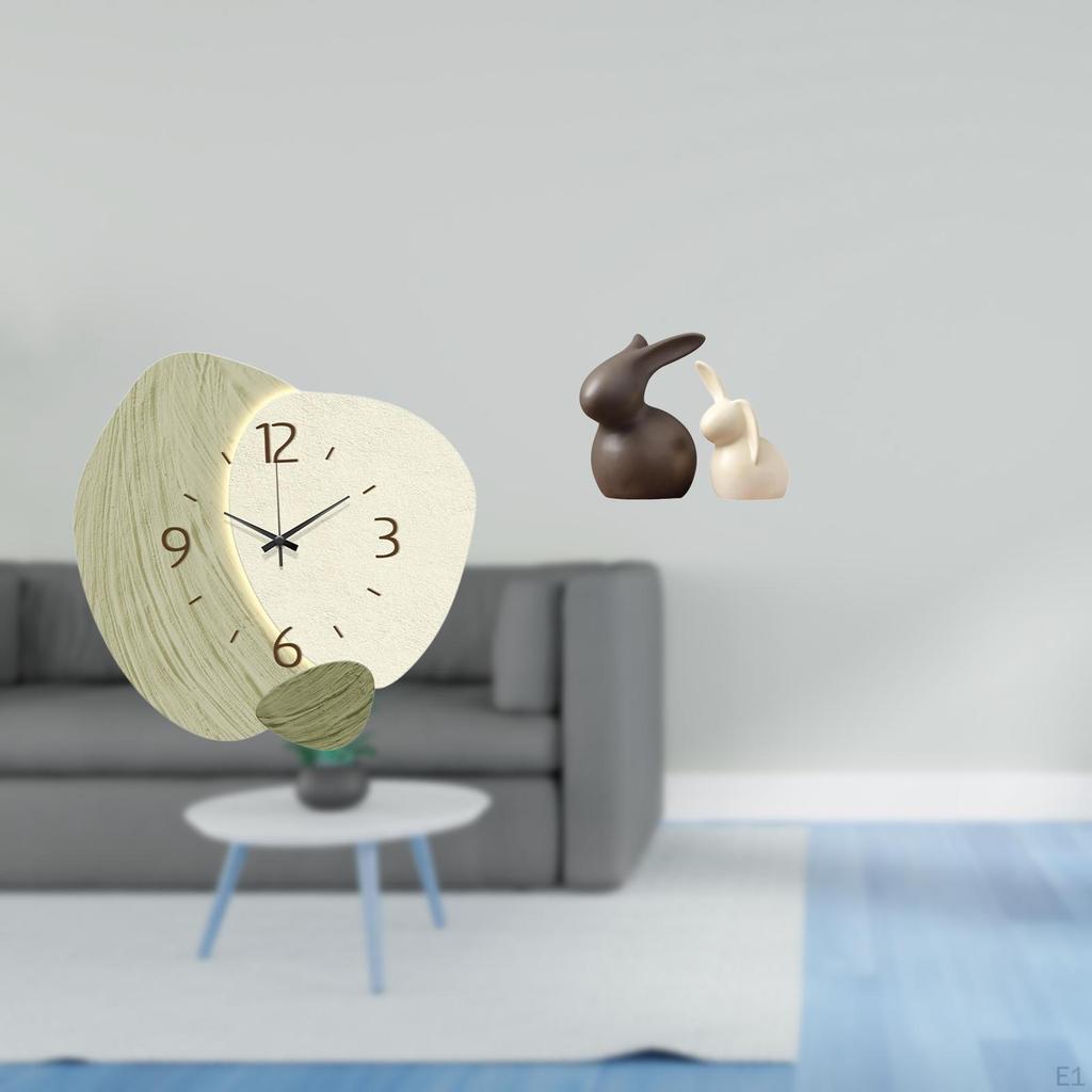 Cartoon Wall Clock And Ceramic Bunny Statue Set for Kitchen Office Farmhouse Easter Garden Room