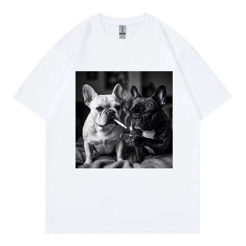 French Bulldog Smoking Funny Dog Meme T Shirt Unisex Unisex Vintage Fashion Short Sleeve Tshirts Summer Casual Loose Cotton Tshirt