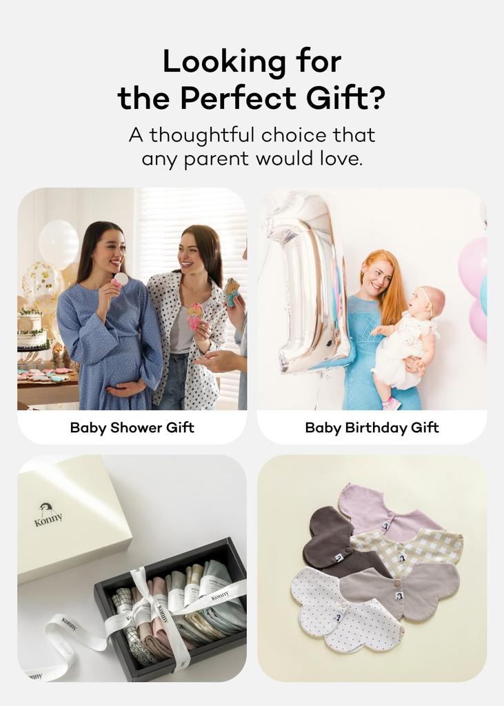 Konny Baby Bib Absorbent and Simple Design for Girls and Stylish Baby Shower Set Lavender Wine Creamy Set, 360° Rolling, Quick-Drying, Boys, Gift,