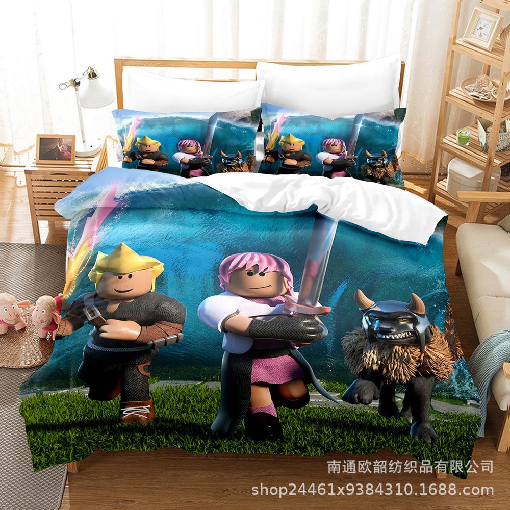 Ebey Minecraft Three-Piece Sandbox Game Digital Printing Kit 1.5M Bedding Quilt Cover