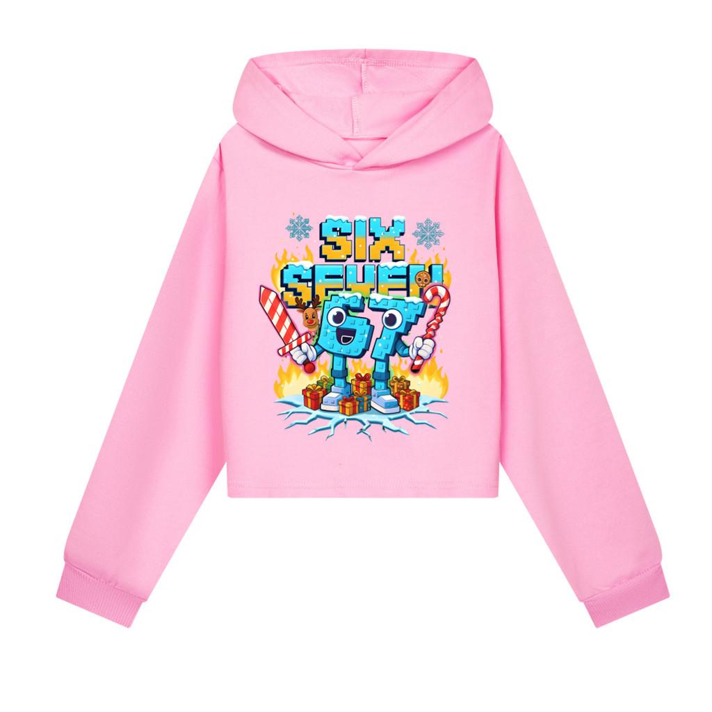 5193 Kinder Mädchen Steal a Brainrot 67 Six Seven Bedruckt Lässige Langarm Kapuzenpullover Sweatshirt Oberteil