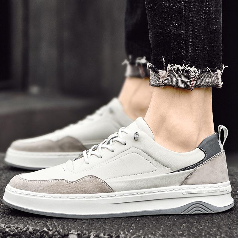 Men's shoes trendy fashion men's retro British style white shoes men's sports shoes cowhide casual board shoes