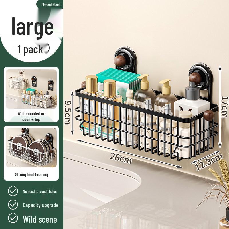 No-Drill Suction Cup Bathroom Shelf & Facial Wipes Storage Box