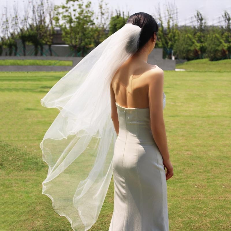 Breathable White Nylon Wedding Veil With Double Layer Rolled Hem Romance Bridal Accessory For Special Occasion
