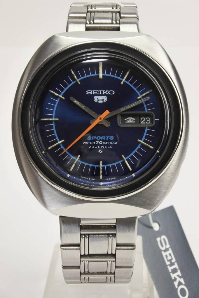 A masterpiece of Japanese 1970 SEIKO 5 Sports 23 Jewels Navy Dial Automatic Watch Excellent Condition 017nh craftsmanship 6106-8560 Men's Overhauled