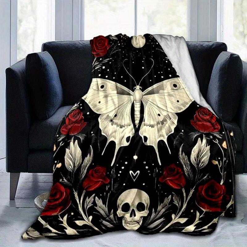 1pc. Gothic Butterfly & Rose Moon Stars Skull Heart Outdoor Blanket Home Office 100x150cm