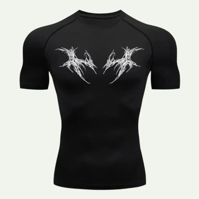 Y2K Compression Shirt Men Fitness Gym Skeleton Sport RunningSleeve T-Shirt For  T-Shirt Rashgard Tops Tee Quick Dry Short Men