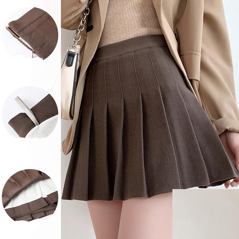 Podzimní a zimní dámská skládaná sukně Zesílená tvídová sukně Vysoký pas Úzká tenká sukně do půl těla