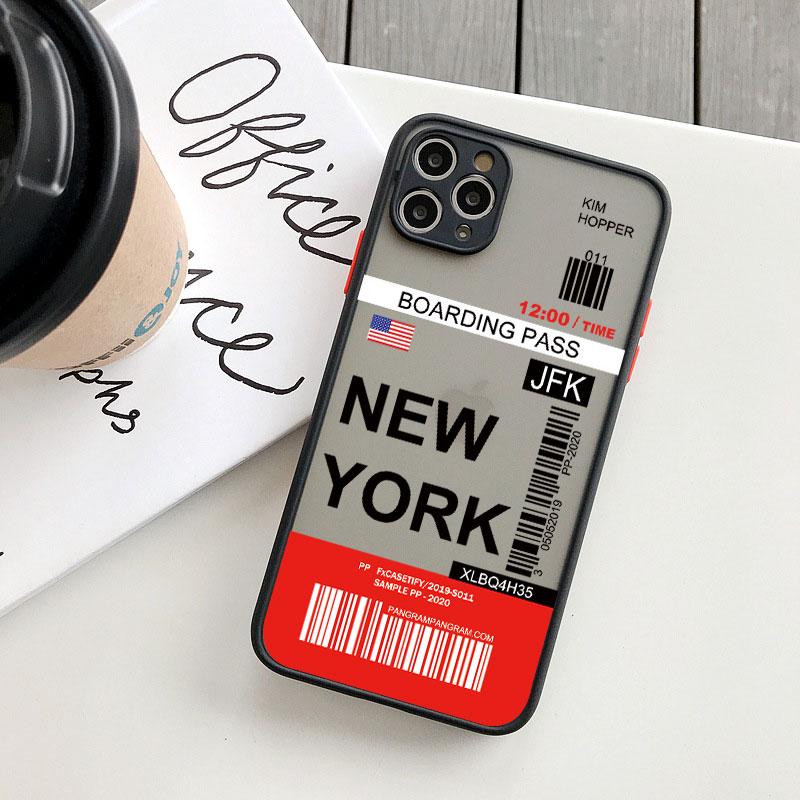 INS Fashion Design New York Seoul Tokyo Boarding Pass Ticket Phone Case for Iphone XS X XR 13 12 11 14 15 Pro Max 7 8 Plus Cover