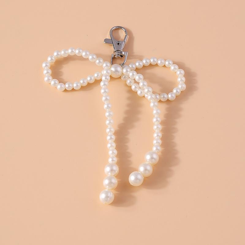 Pretty Handmade Pearl Bowknot Keychain for Women Girl Love Heart Key Ring Pendant Handbag Accessories DIY Jewelry Gift