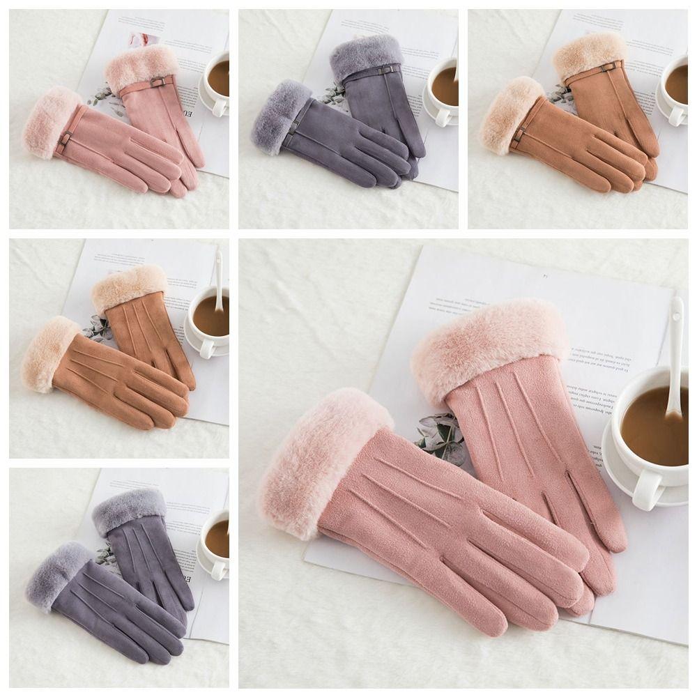 Windproof Full Fingers Mittens Soft Sports Cycling Mittens Casual Suede Gloves  Girls