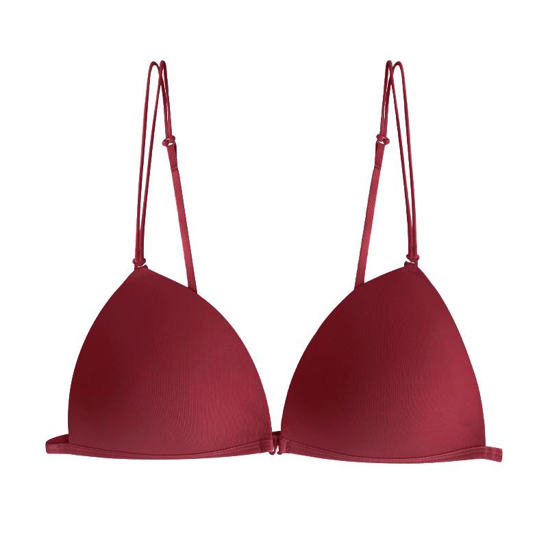 Summer Sexy Underwear Women's French Small Breasts Gather Without Steel Ring Bra Thin Strap Smooth Front Buckle Beautiful Back Underwear