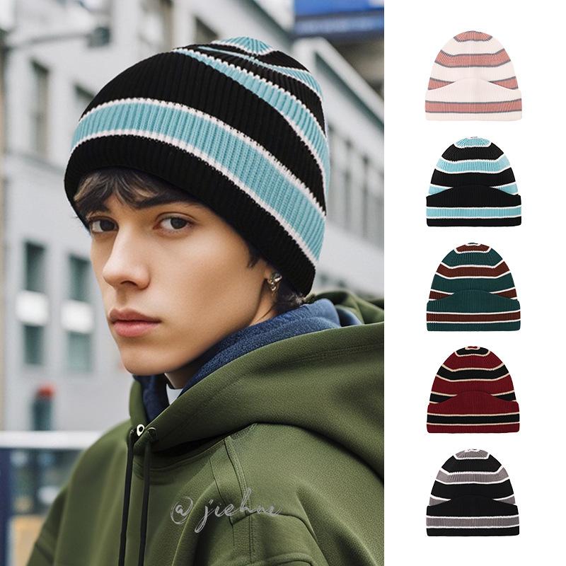 New Color Matching Four Seasons Flying Knitting Men and Women Knitted Hat Big Head Circumference Cold Hat Men Temu Lazy Wind