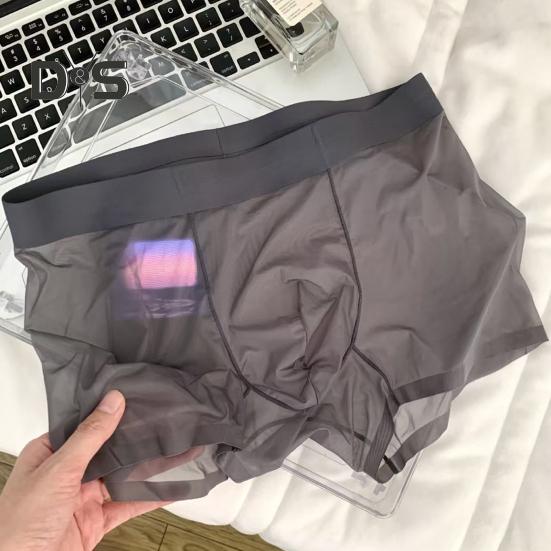 Men Boxer Underwear Elastic Mid-Waist Design U-Convex Thin Perspective Shorts Briefs Seamless Panties Daily Wear