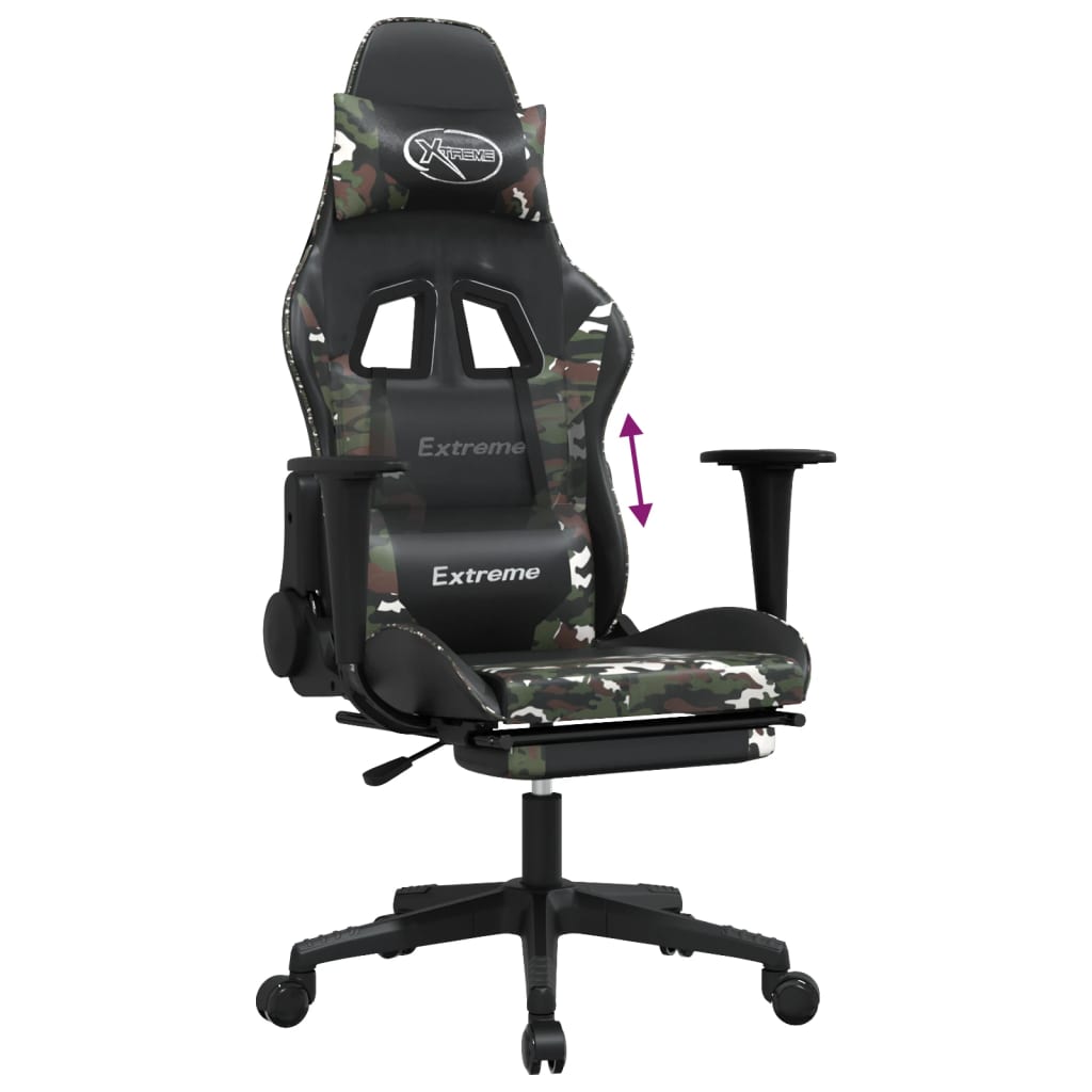Vidaxl Gaming Chair With Footrest, Black And Camouflage, Faux Leather