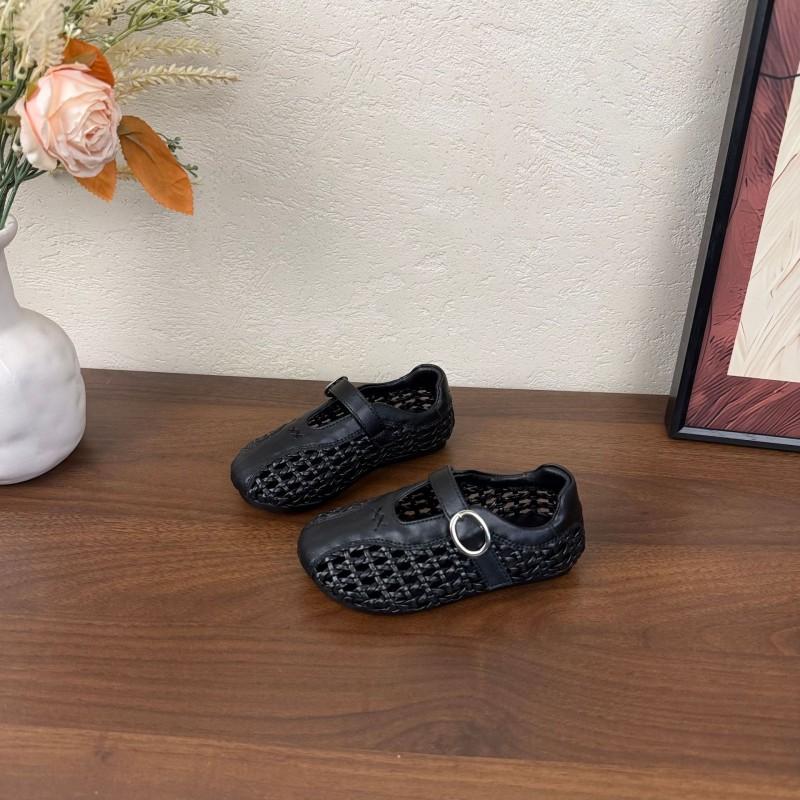 Youth Style Shoes Girls Mary Jane Flat Sandals With Cut-Out Woven Design Breathable Non-Slip Rubber Sole Kids Casual Shoes