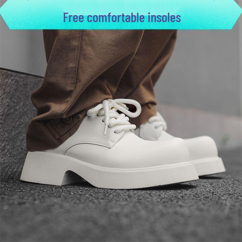 

Niche Oversized Men s Derby Shoes - Off-White Soft Leather, Thick Sole, Versatile European Trend 38 with Insole білий