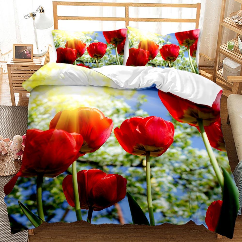 Rose Duvet Cover Set Pink Heart Rose Romantic Flower Theme Bedding Set For Lovers Double Queen King Size Quilt Cover