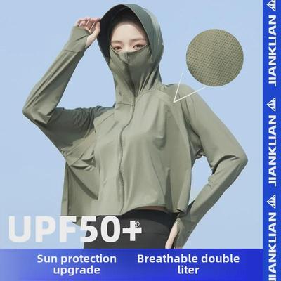 2024 Women's Black Hooded Ice Silk Jacket - Breathable, UV-Protection, Sun Protection