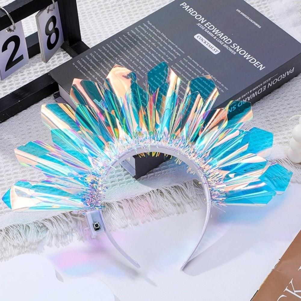 Flashing Luminous Laser Headband Colorful Glowing Crown Happy Birthday Light Up Hair Hoop Rave