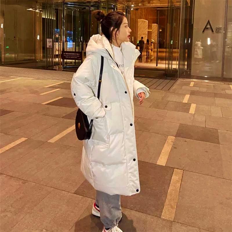 Bavlněná středně dlouhá volná chlebová bunda Zimní plus bavlněná bunda Tooling Down Polstrovaná bunda přes kolena Bavlněná bunda se stojacím límcem, kapucí