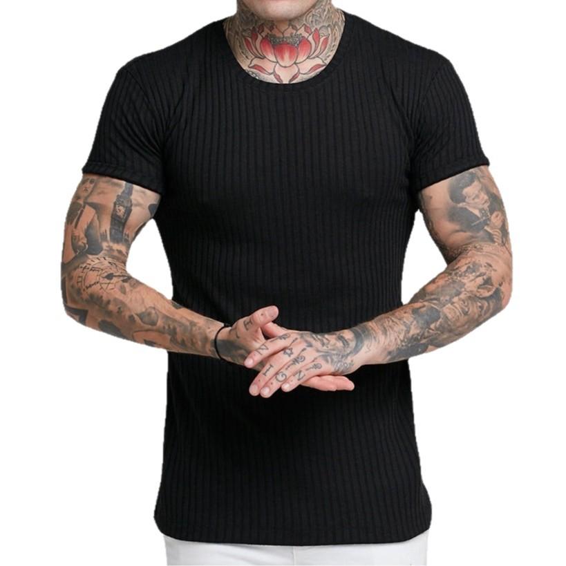 Herren Sommer Sport und Freizeit Vertikaler Streifen Stehkragen T-Shirt