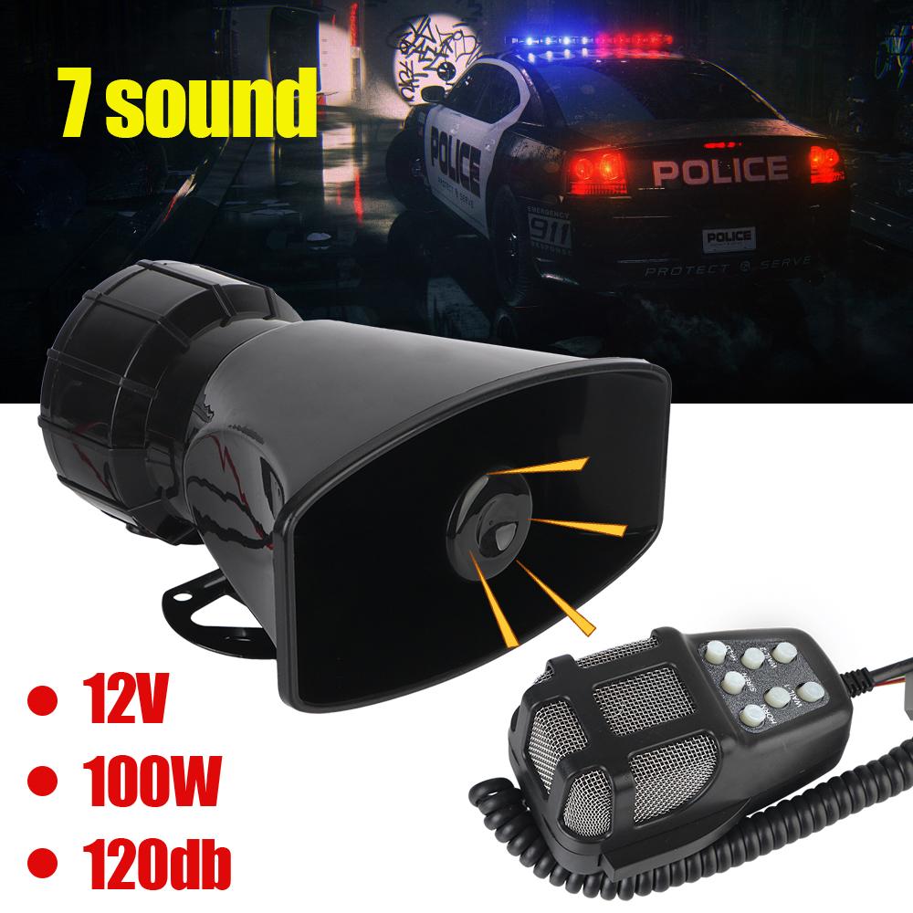 Police Siren Air Horn Speaker Button backlight 12V 100W 120DB Loud Multi-tone & Claxon Horn Car Warning Alarm Megaphone Car Horn