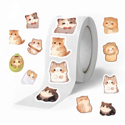 500 Pieces/roll Roll Sticker Tape Big-eyed Cat Sticker Handbook Material Decorative Envelope Seal Sticker
