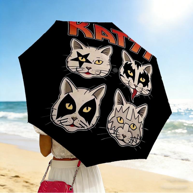 Rock Cats Portable 3 Folds Umbrella Portable Windproof Folding Rain Umbrella For Travel Outdoor Sun Protection Travel Outdoor Gift