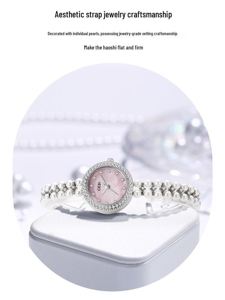Gedi Women's Diamond-Set Mother-of-Pearl Luxury Watch with Pearl Band and Quartz Movement