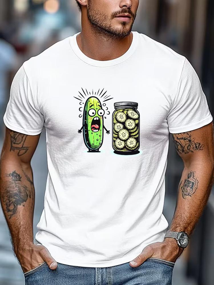 Mens funny cucumber pickle jar graphic t shirt casual summer short sleeve tee S