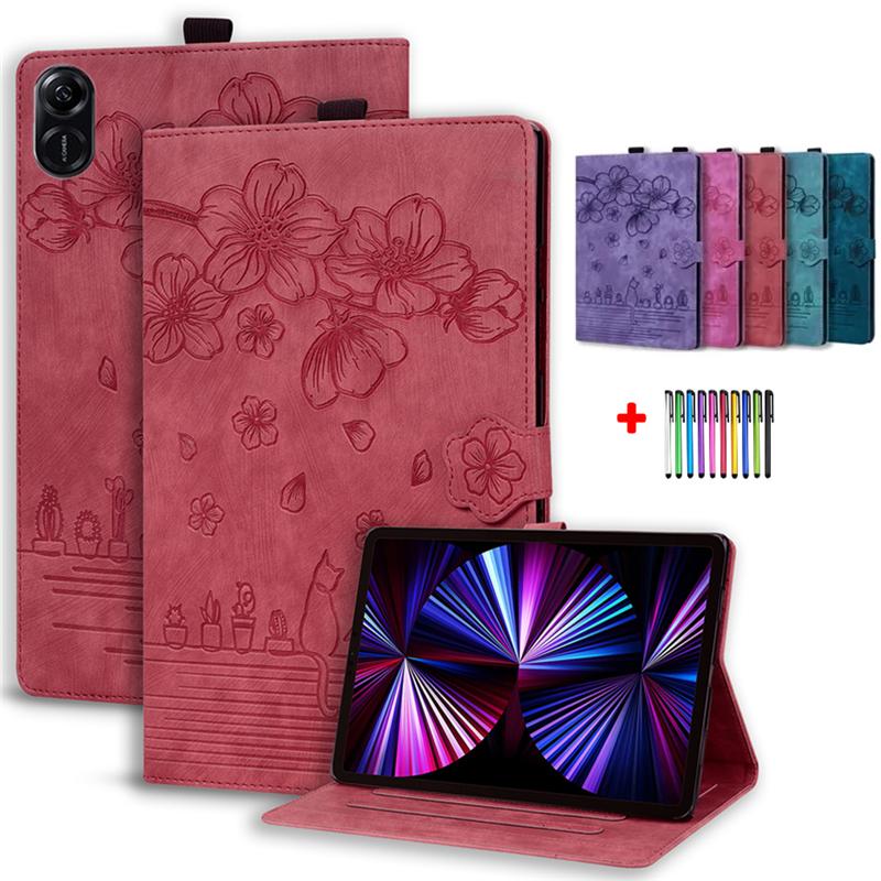 For Honor Pad X8a Tablet Case PU Leather Card Slot Soft TPU Tree Cat Funda For Honor Pad X8A Cover 11.0 inch 2024 Caqa + Stylus