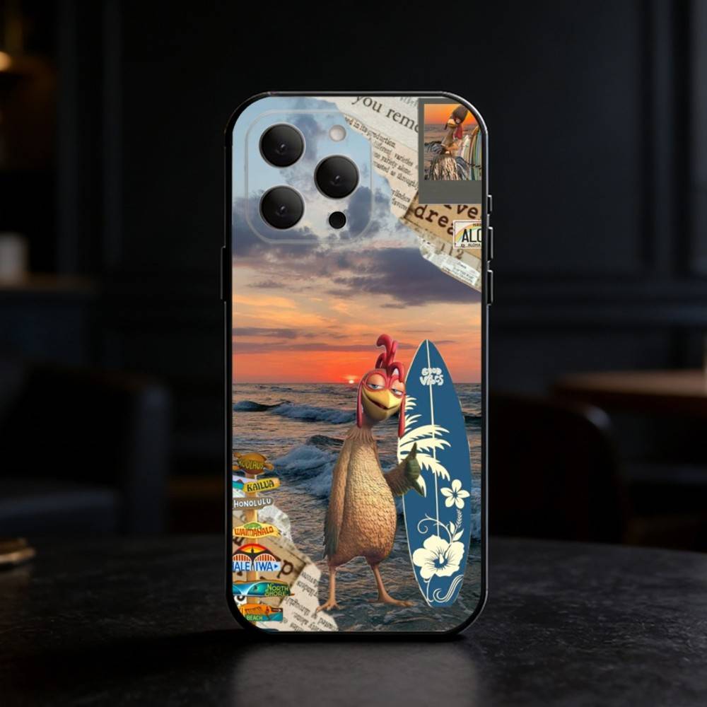 FUNNY C-Chicken J-Joe Surf Phone Case For iPhone 17,16,15,14,13,12,11 Plus,Pro Max,SE4Soft Silicone Black Cover