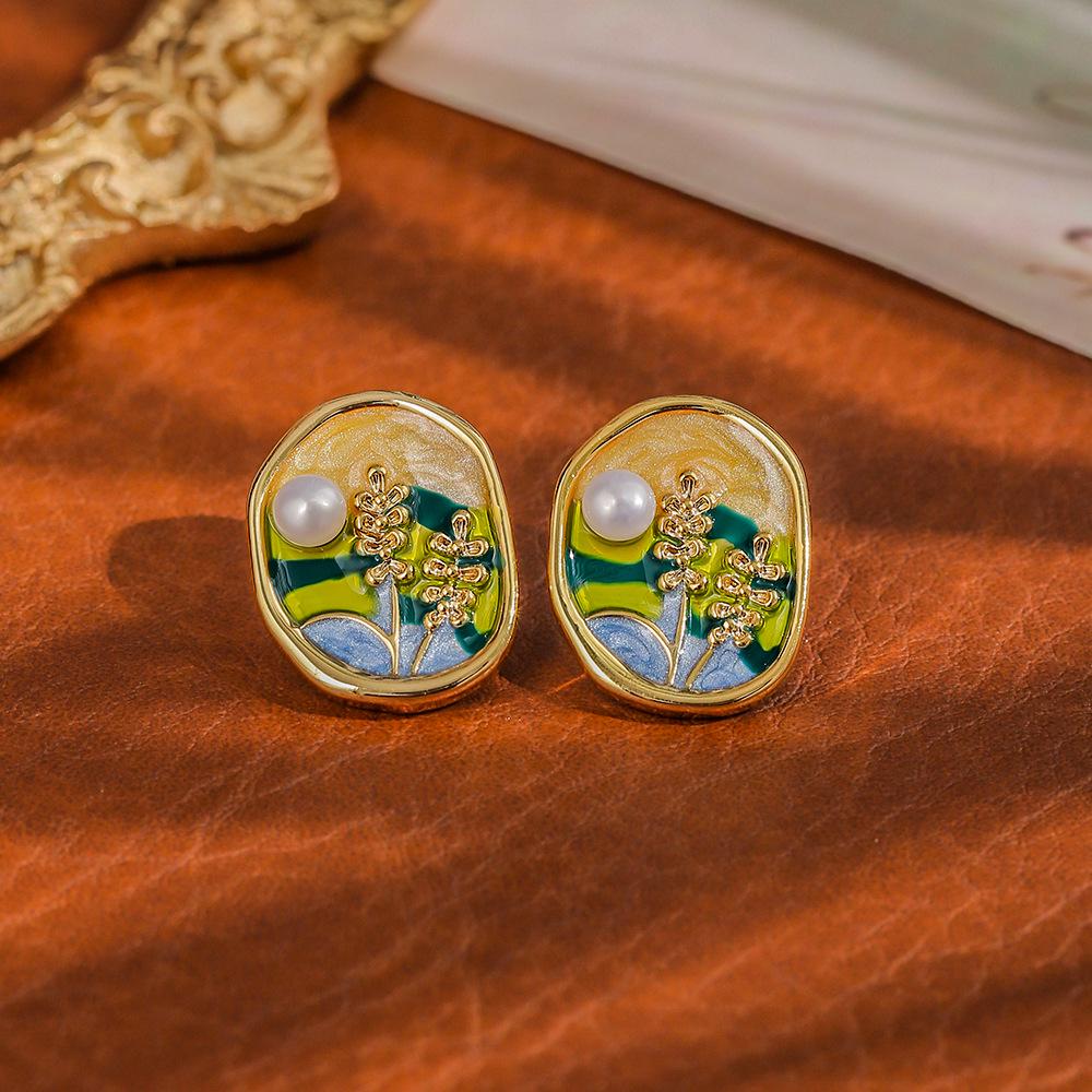 Monet Garden Medieval Baroque Pearl Earrings - Elegant, Retro Style for Women