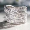 Huitan Charming Women Ring Full Bright Cubic Zirconia Luxury Party Lady Accessories Cross Design Fashion Engagement Chic Jewelry