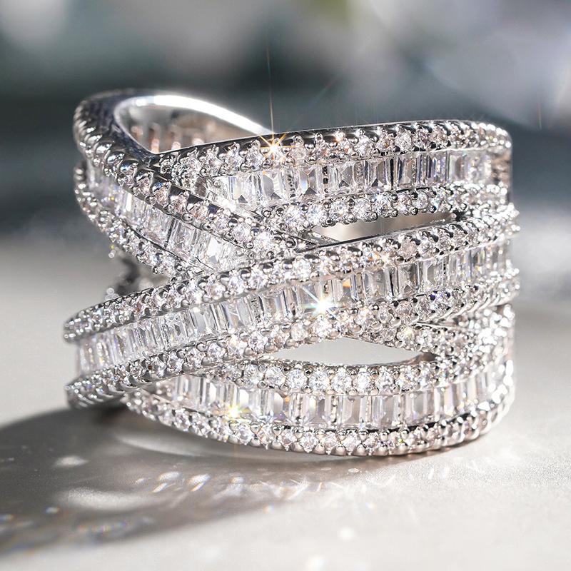 Huitan Charming Women Ring Full Bright Cubic Zirconia Luxury Party Lady Accessories Cross Design Fashion Engagement Chic Jewelry