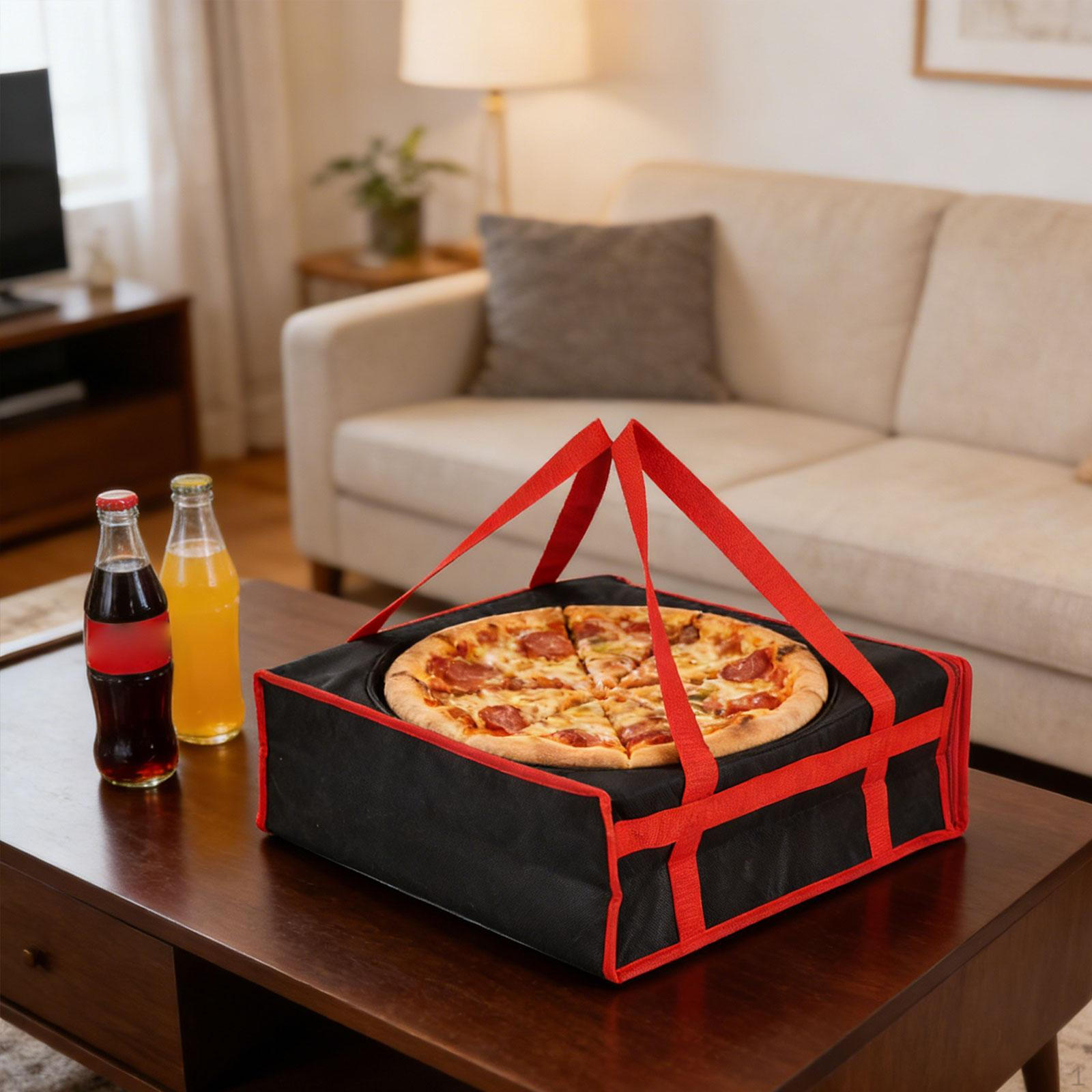 

Bag Food Pizza Storage with Non Woven Fabric Thermal Insulation And Convenient Carry Handles 40cmx40cmx15cm_Black Red