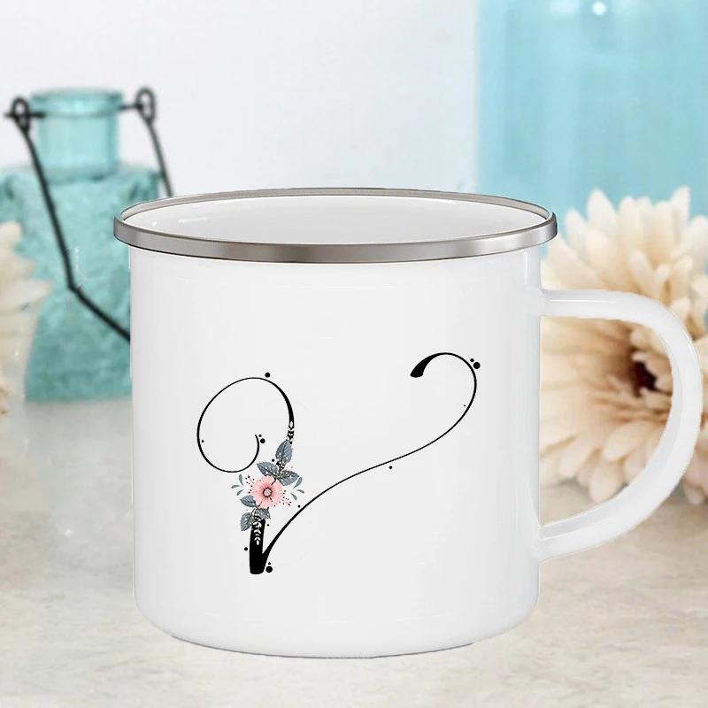 Letter Flower Mugs Wedding Creative Coffee Wine Cups Drinks Dessert Milk Juice Cup Enamel Mugs Handle Drinkware Bridesmaid Gifts