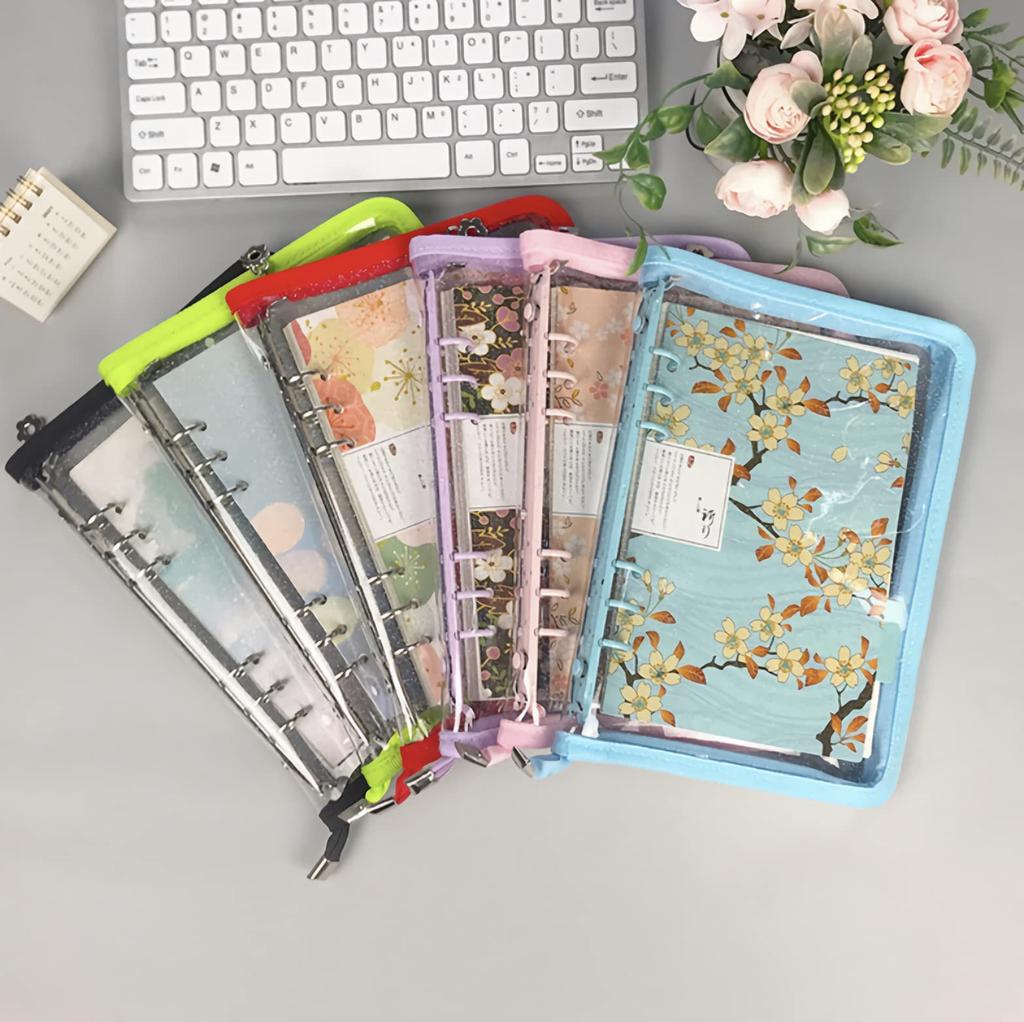 A5 A6 Clear File Binder Holder Mini Bromide Case System Notebook Refill with Glitter Korea Deco with Zipper [Donalee] 6-Hole (A5, Blue)