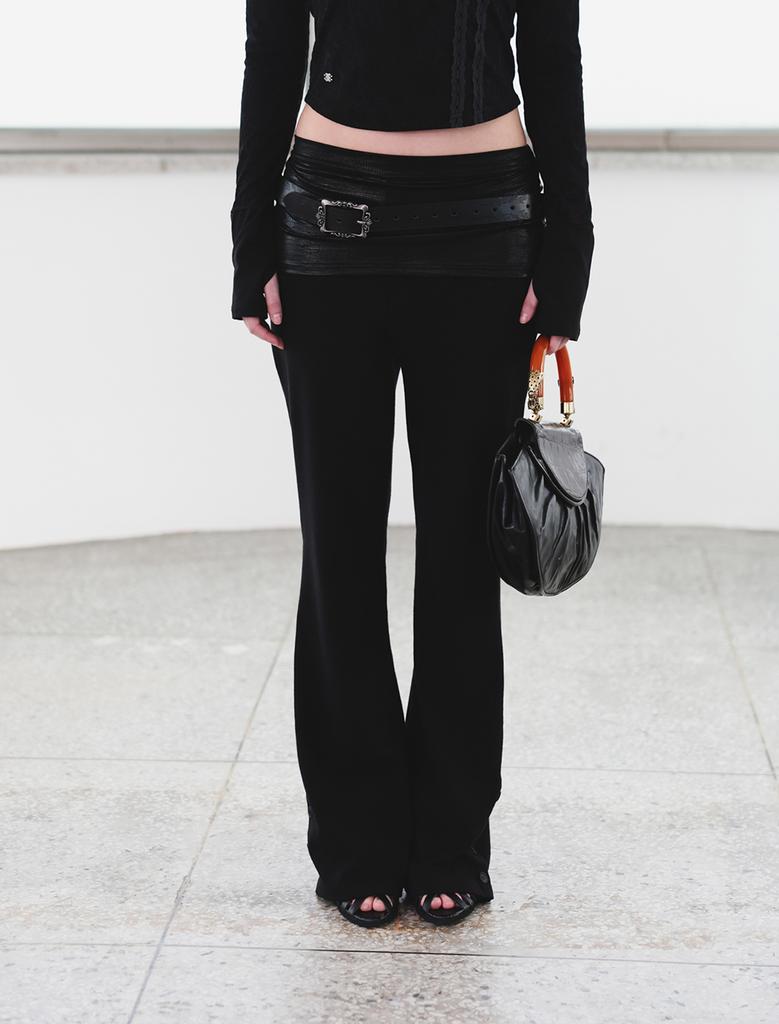 Miae Layered Leather Bootcut Pants - Black