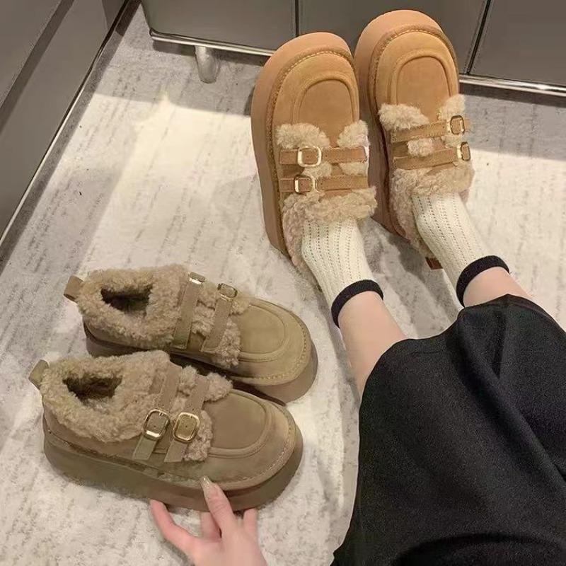 Platform cotton shoes for women to wear in winter, new fashion, lazy, one pedal, snow cotton retro velvet