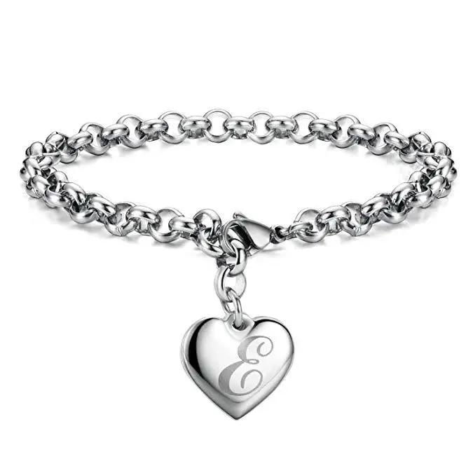 925 Sterling Silber Fein 26 Buchstaben Damen Herren Kette Armband Charm Herz Niedlich Hochzeit Persönlichkeit Schmuck Dame Geschenk Party 20cm