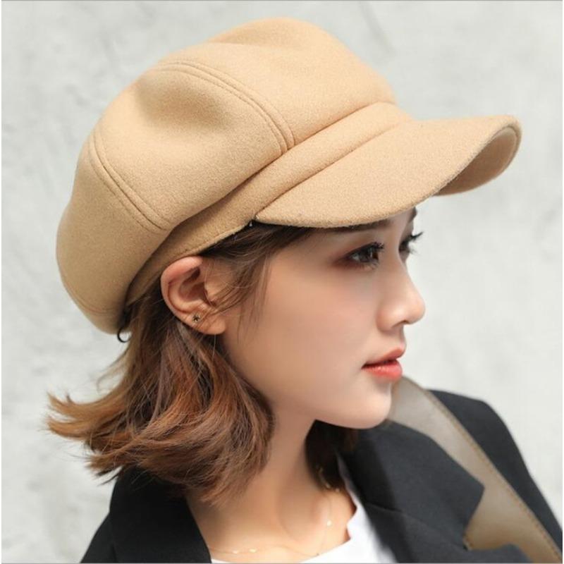 Solid color woolen octagonal hat children's autumn and winter new Bere duck tongue casual fashion green painter British hat