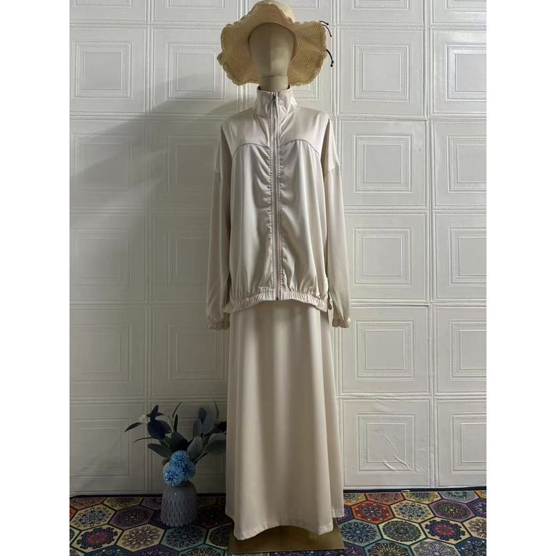 

Западный стиль Новая мода Верхняя одежда на молнии Длинное платье Комплект из двух частей Куртка на молнии и юбка Champagne XL