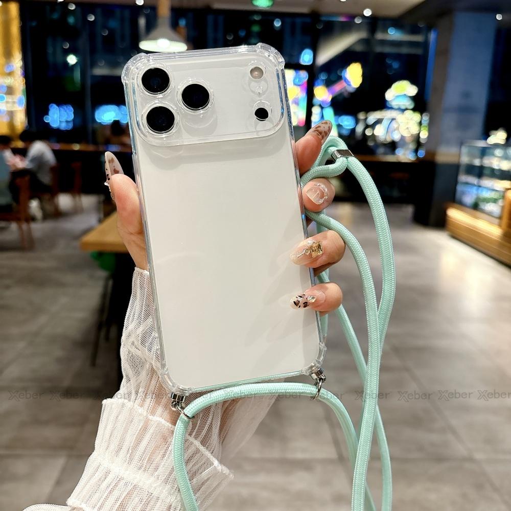 Shockproof Clear Soft Bumper Case For For Iphone 17 16 1 14 Pro Max Plus Crossbody Lanyard Necklace Strap Cord Nylon Rope Cover