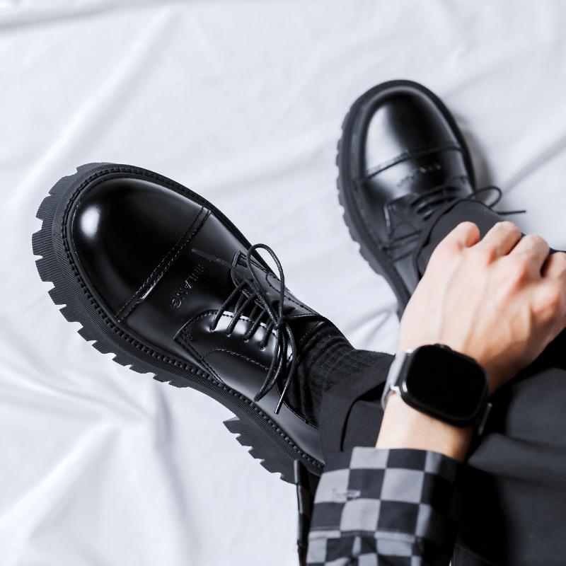 Round Headed Men's Leather Shoes High Quality Genuine Leather Wedding Trend Party Leisure Business Luxury Thick Soled Shoes