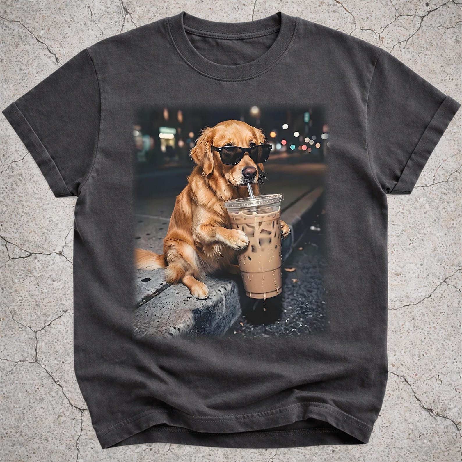 Funny Golden Retriever Drinking Iced Coffee Shirt, Dog Mom Gift, Dog Lover Tee S