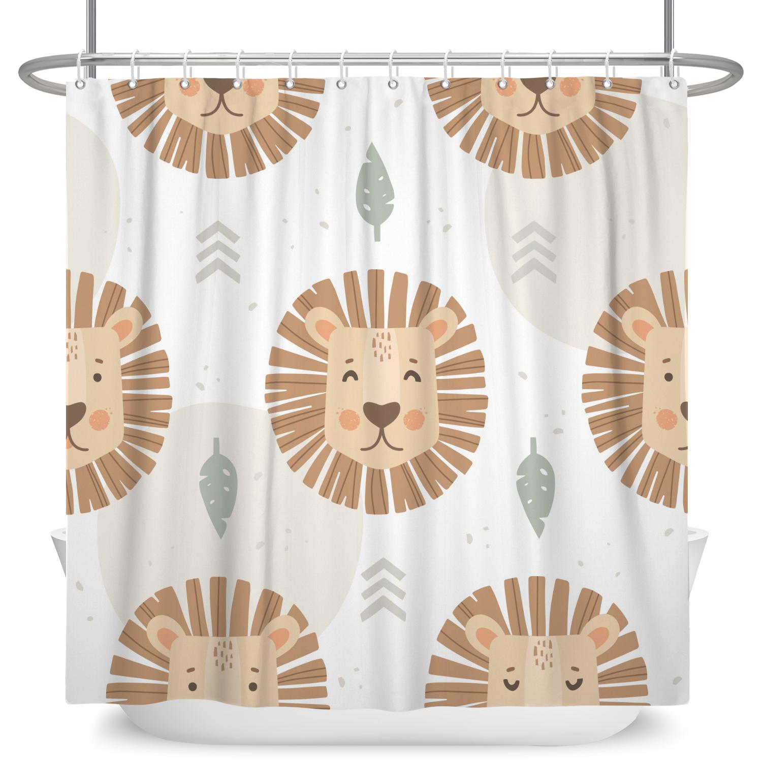 

Cute Animal Shower Curtains Lion Dinosaur Flower Pattern For Kids Bathroom Decor Waterproof Bath Curtain Polyester With Hooks W60H190(CM)-1 Pcs