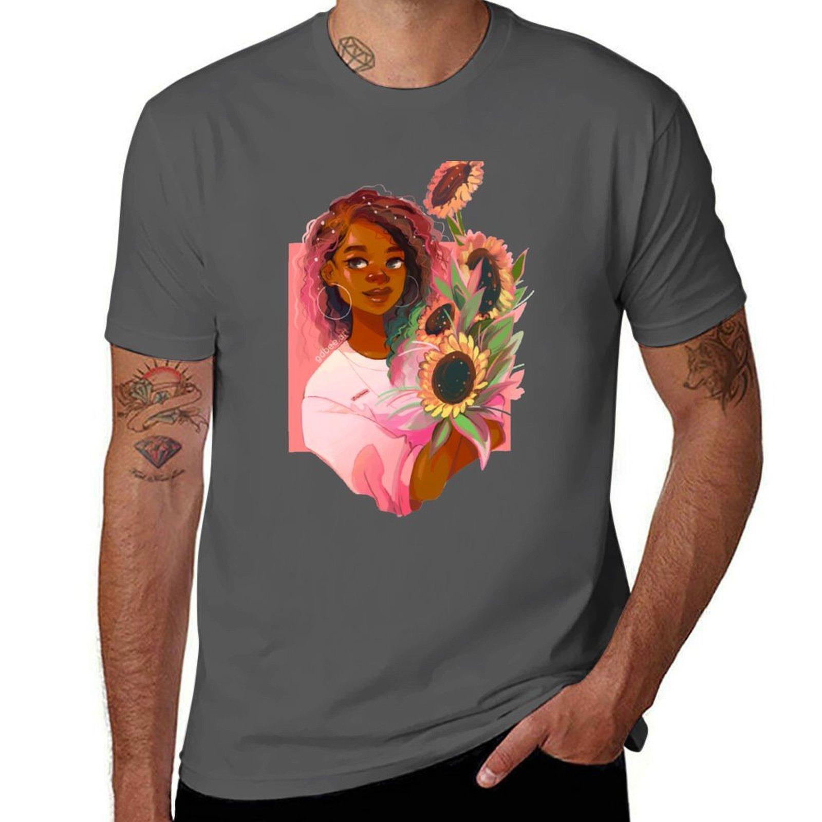 

Футболка с розовыми подсолнухами футболки для мужчины хлопковые мужские футболки для мужчин мужская футболка роскошная футболка 4XL