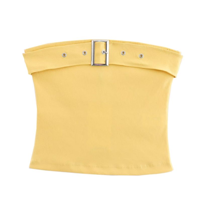 

Zbza Summer New Arrival Women s Clothing Fashion Style French Design Fashionable All-Match Yellow Elastic Crop Top Short T-shirt Top XS